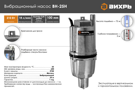 Вибрационный насос Вихрь ВН-25Н  68/8/11 насосное оборудование мировых производителей
официальный представитель, надежность и гарантия
подберем оптимальное насосное оборудования для Ваших нужд
доставка по всему Казахстану